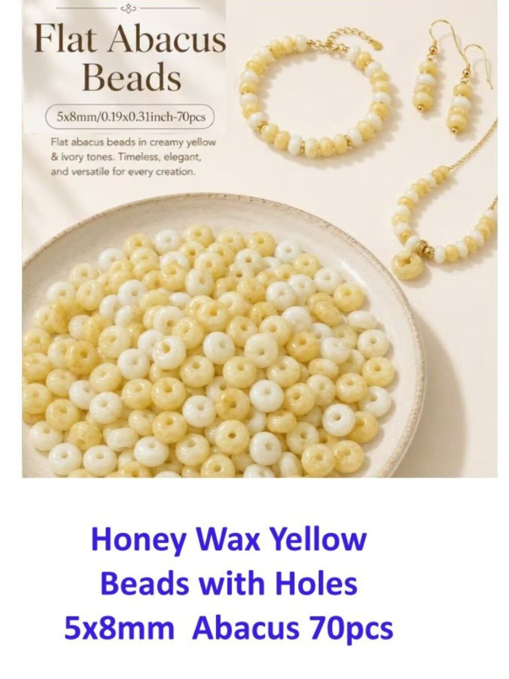 Honey Wax Yellow Beads with Holes, 5x8mm Standard Abacus 70pcs